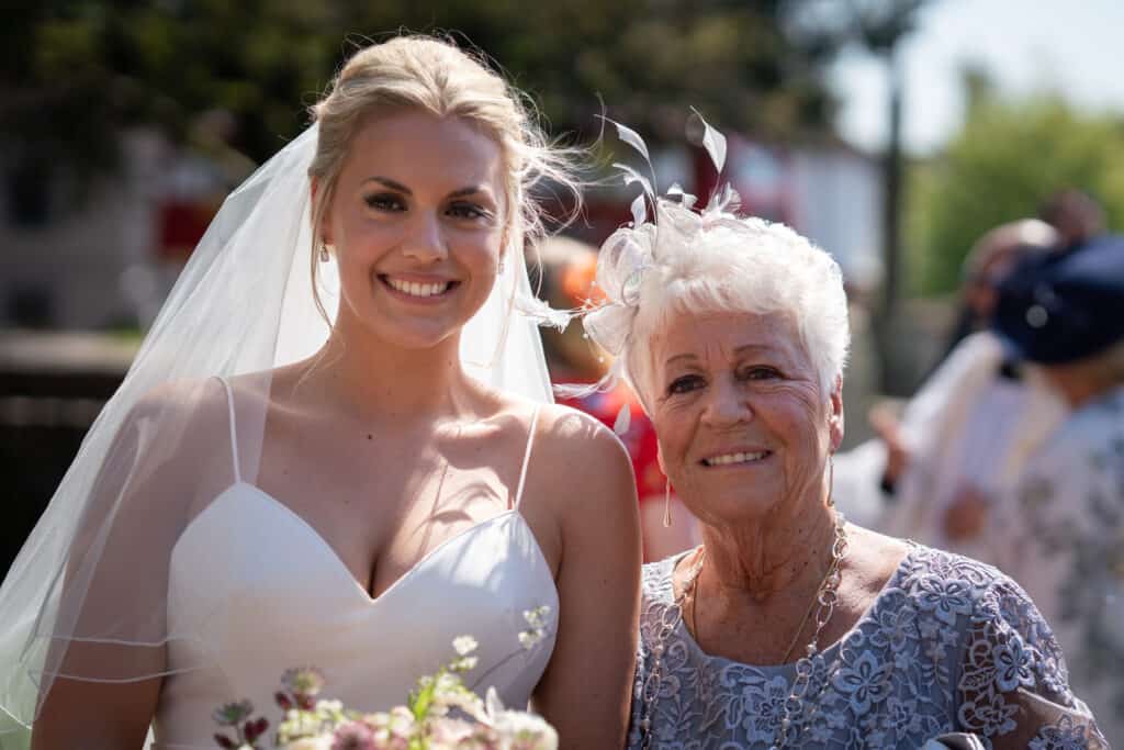 Bride with her guests outside the church