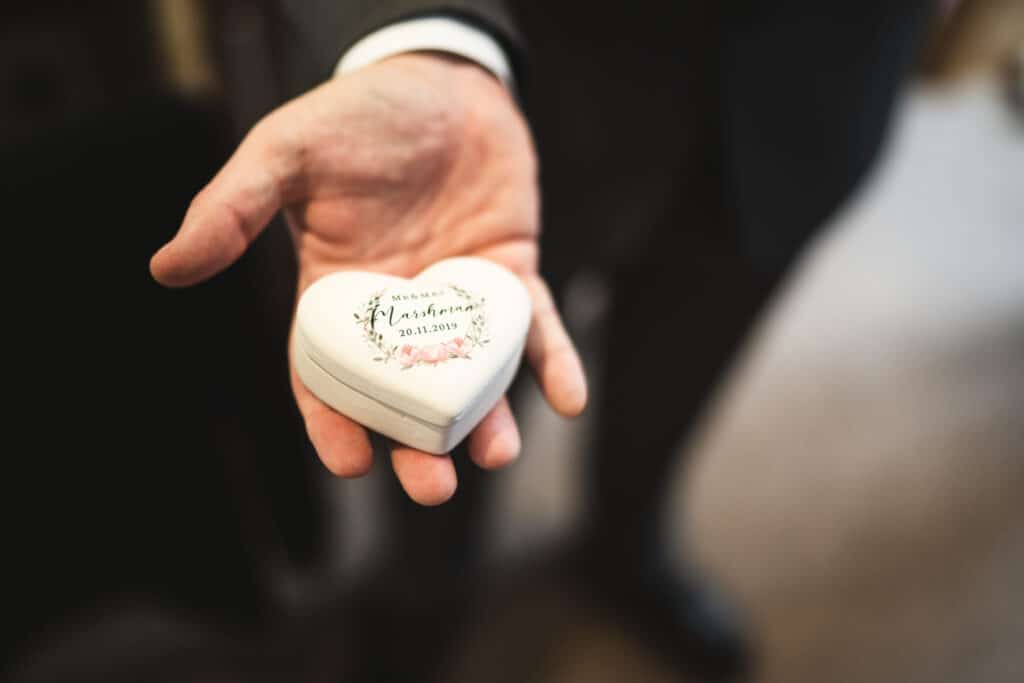 Personalised wedding ring box photography