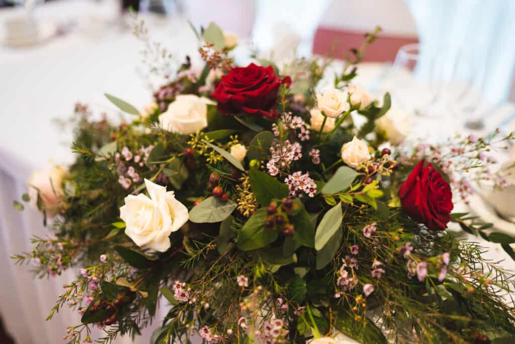 Table flowers wedding photography