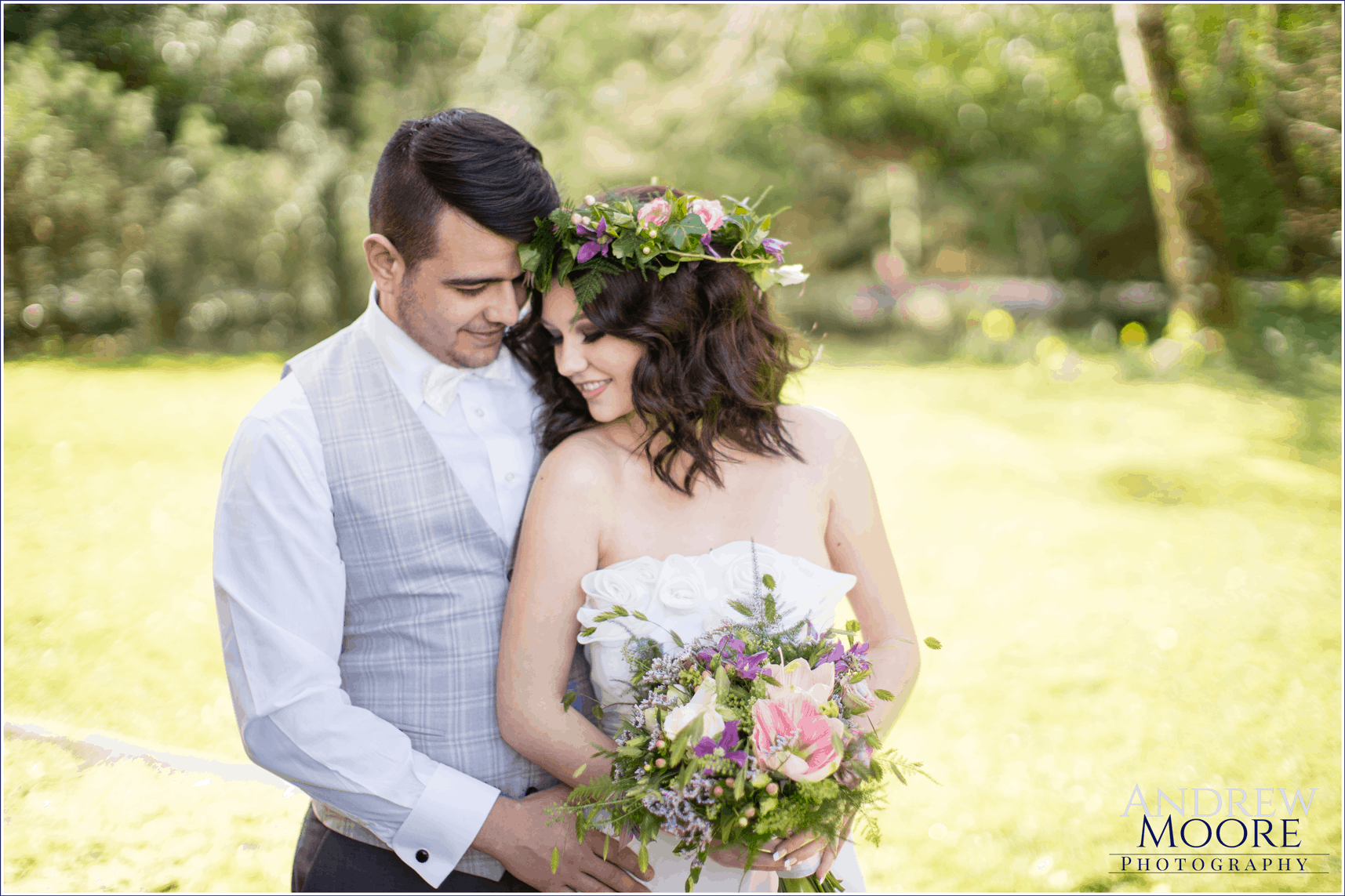 wedding couple with flowers beautiful bride