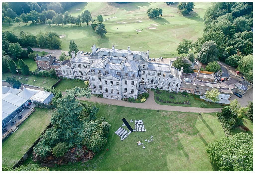 Aerial photo of Addington Palace Surrey wedding venue