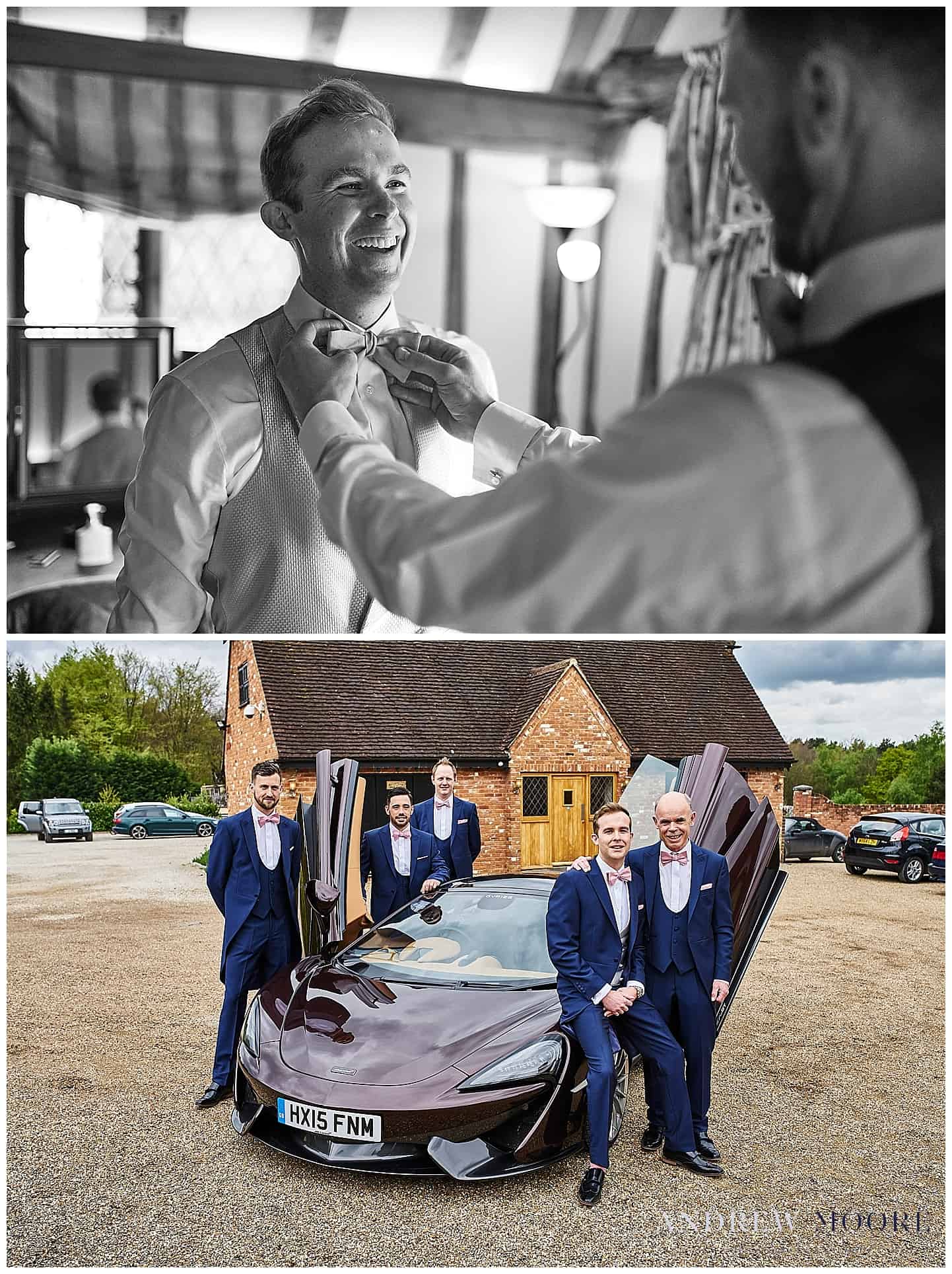 groom and groomsmen with mclaren 570gt car 