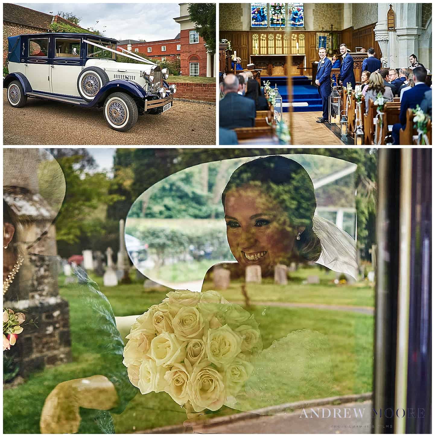 bride arrives with flowers and a big smile sony A7ii camera 