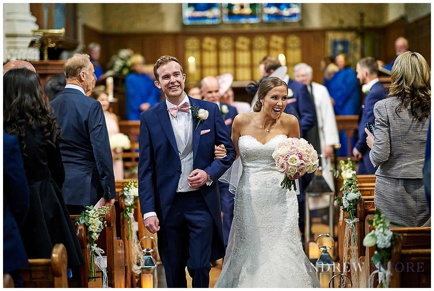 just married grayshot church walking out down the aisle 