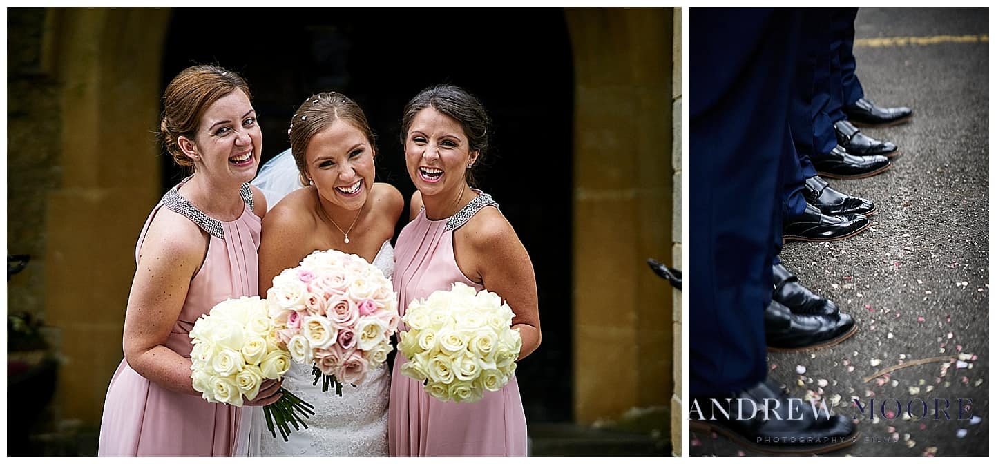 bride and bridesmaids at st lukes church in grayshot surrey 