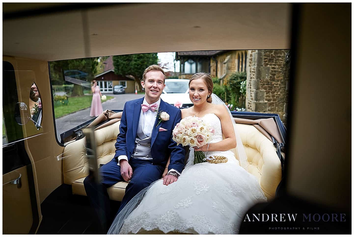 just married couple at grayshot church surrey 