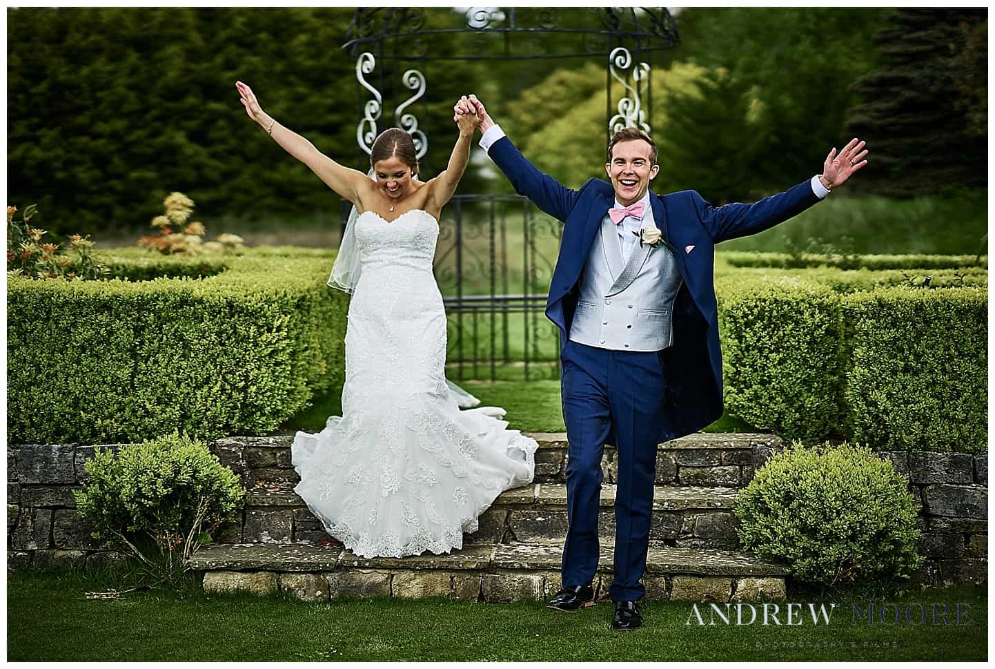 very happy bride and groom on wedding day at cain manor 