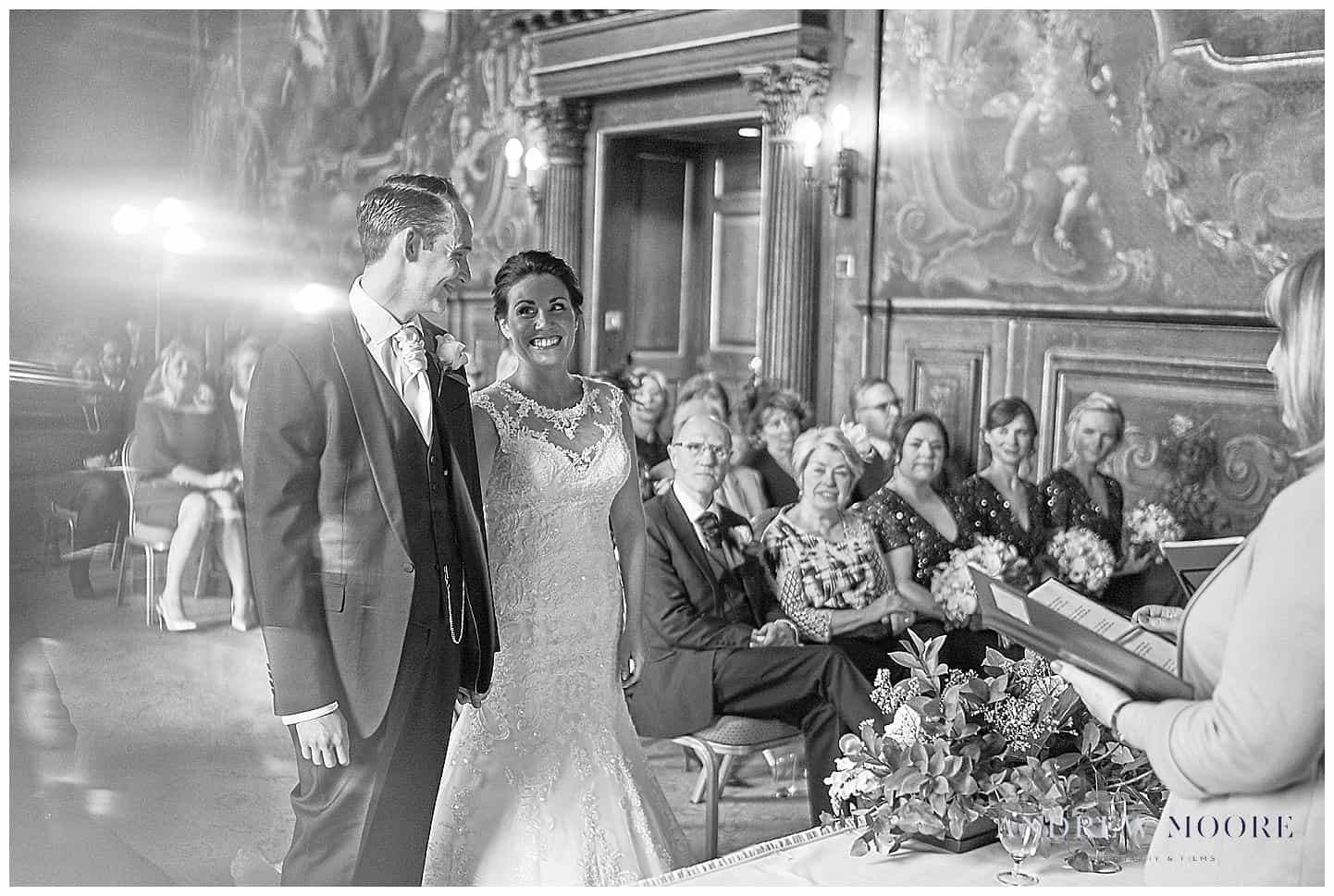 black & white picture of couple getting married moor park wedding venue