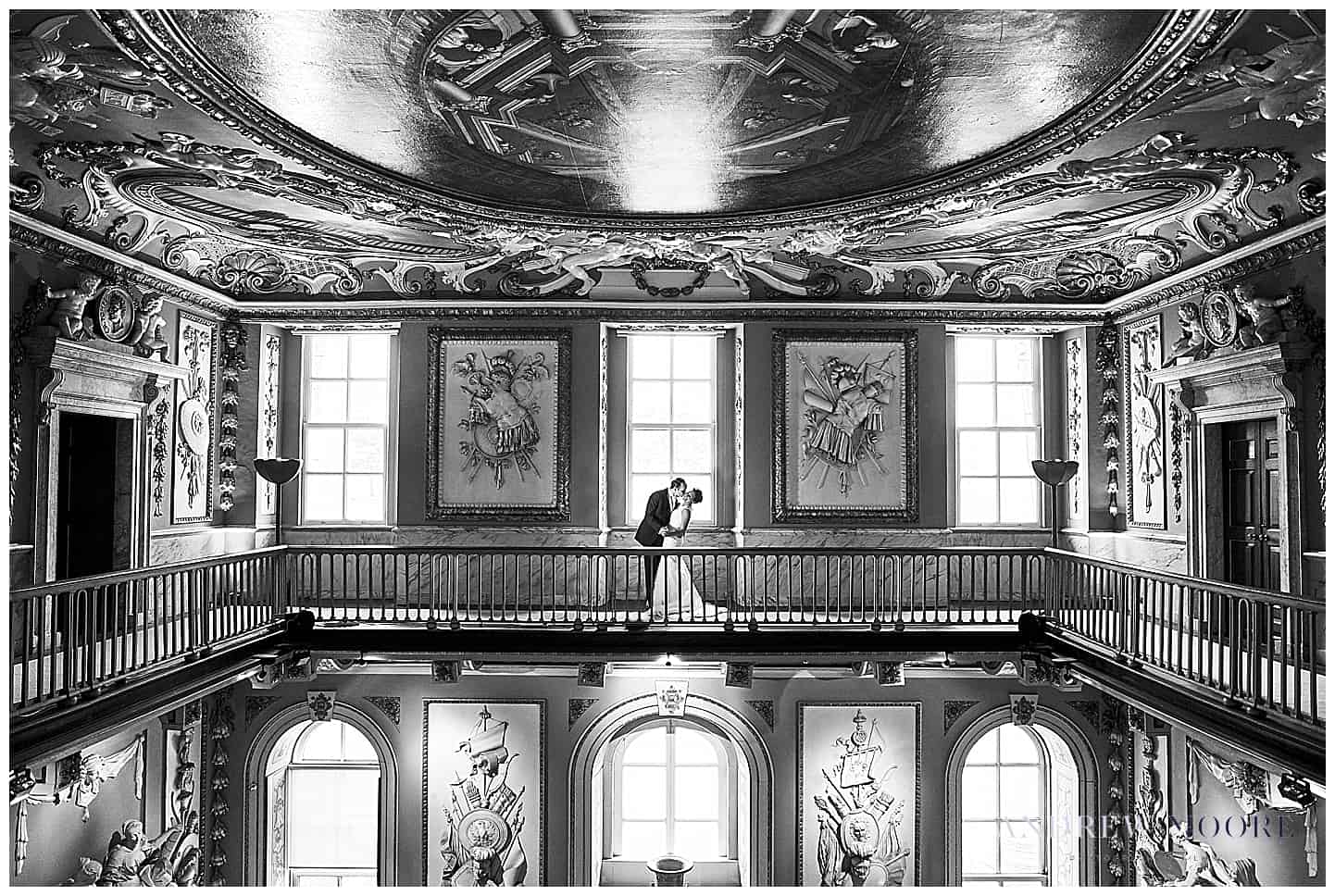 epic wedding shot on balcony at moor park wedding venue